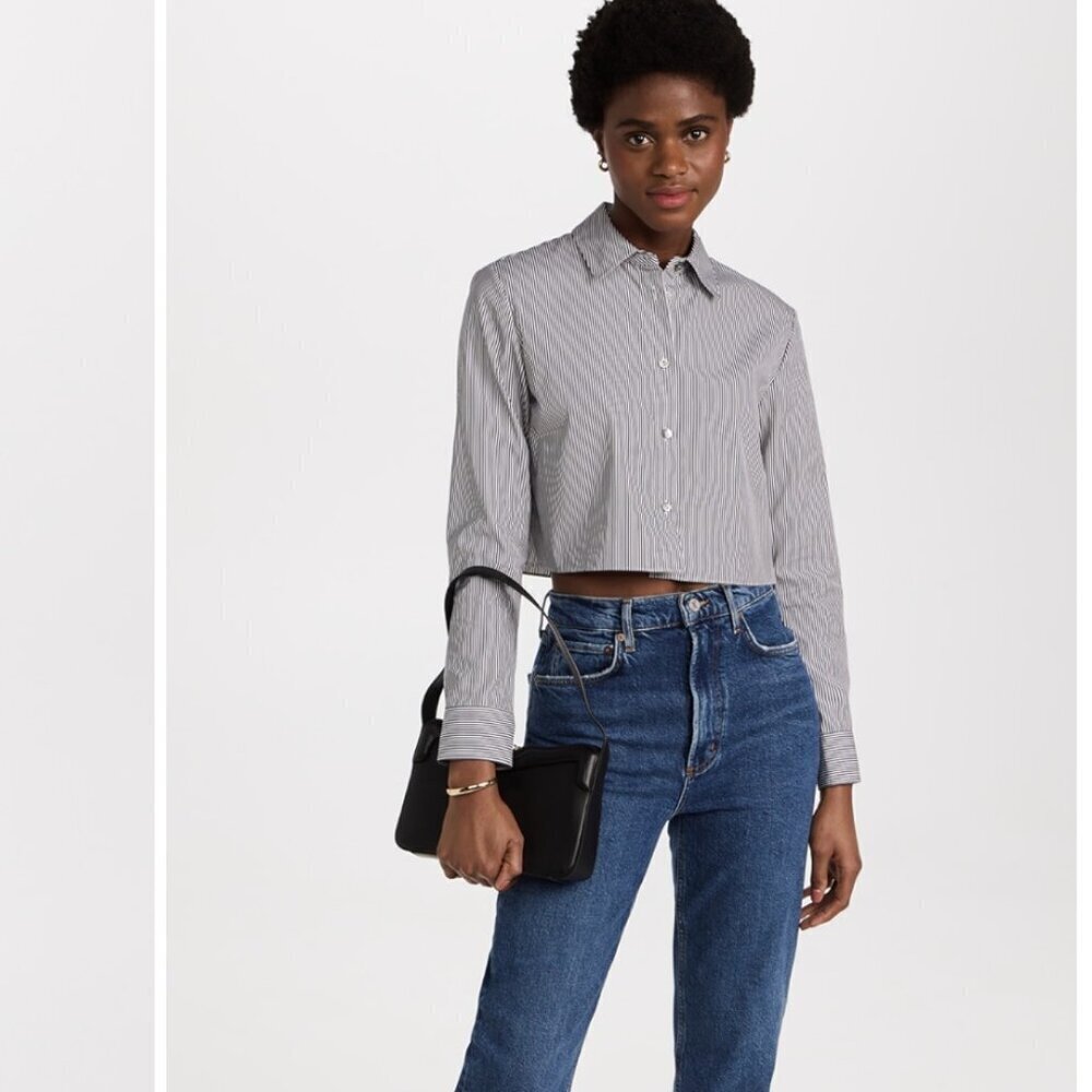 ZARA Black and White Striped Cropped Shirt (Size Large) NEW WITH TAG! - Picture 5 of 7